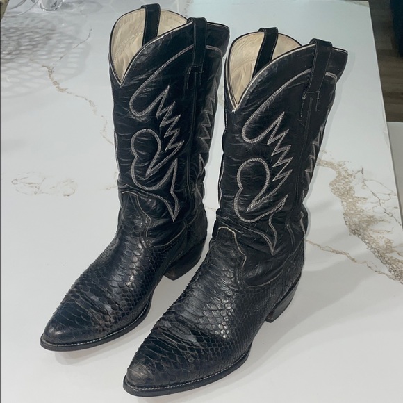 Dyed Python with Leather Uppers Black Cowboy Boots | 10 - Picture 1 of 10